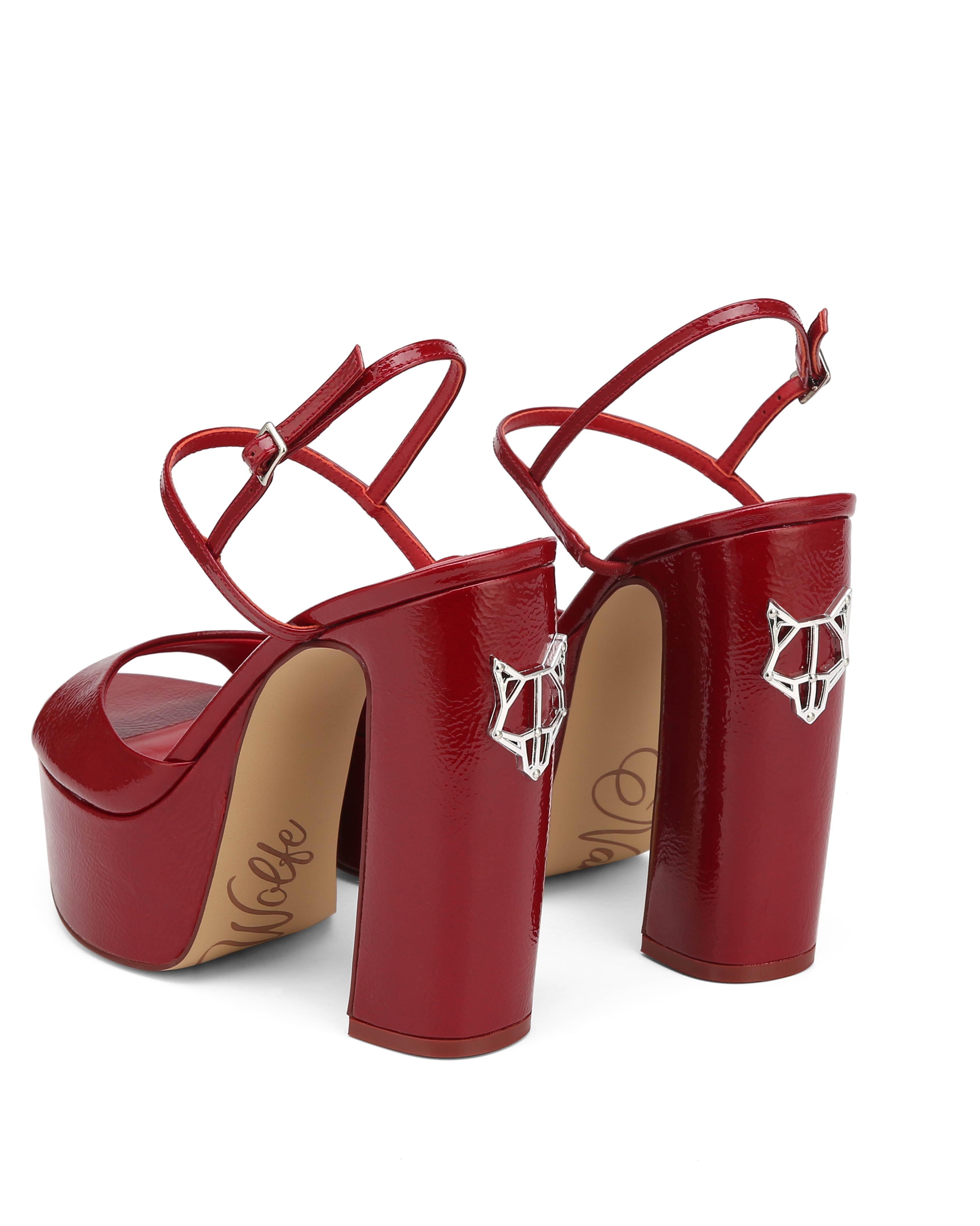 Naked Wolfe Crinkle Patent Leather Peep-Toe Heels in Red | Lyst