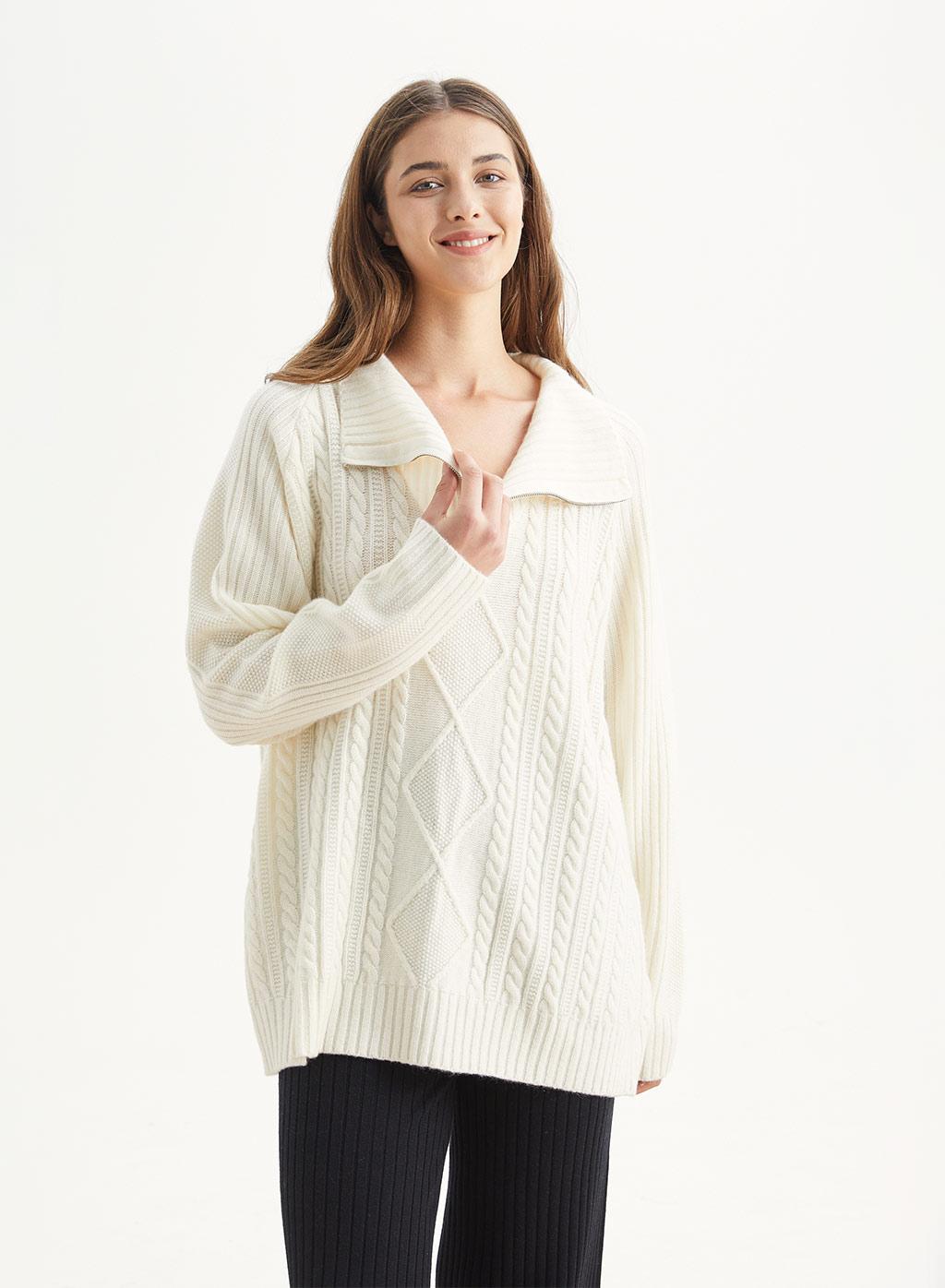 Nap Wool Cable Knit Quarter Zip Sweater 