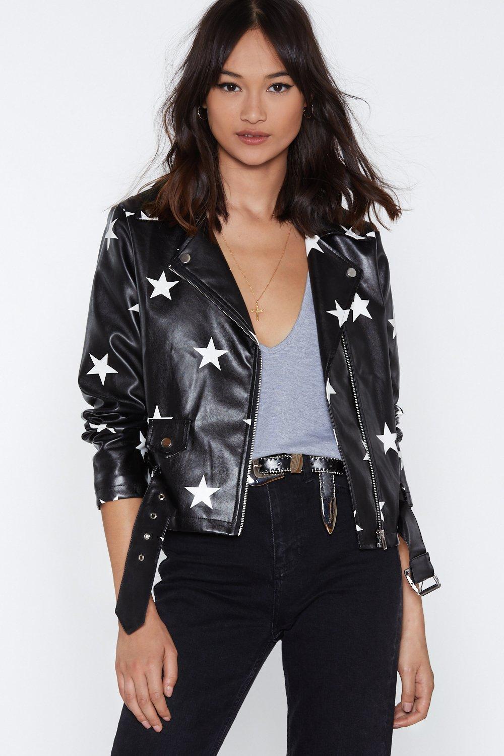 star faux leather jacket