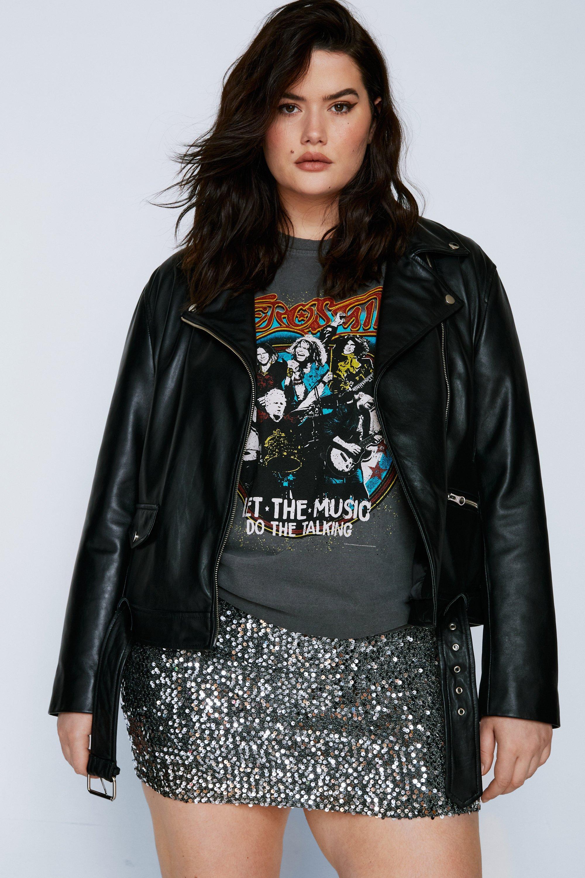 Nasty Gal Plus Size Oversized Real Leather Biker in Black | Lyst