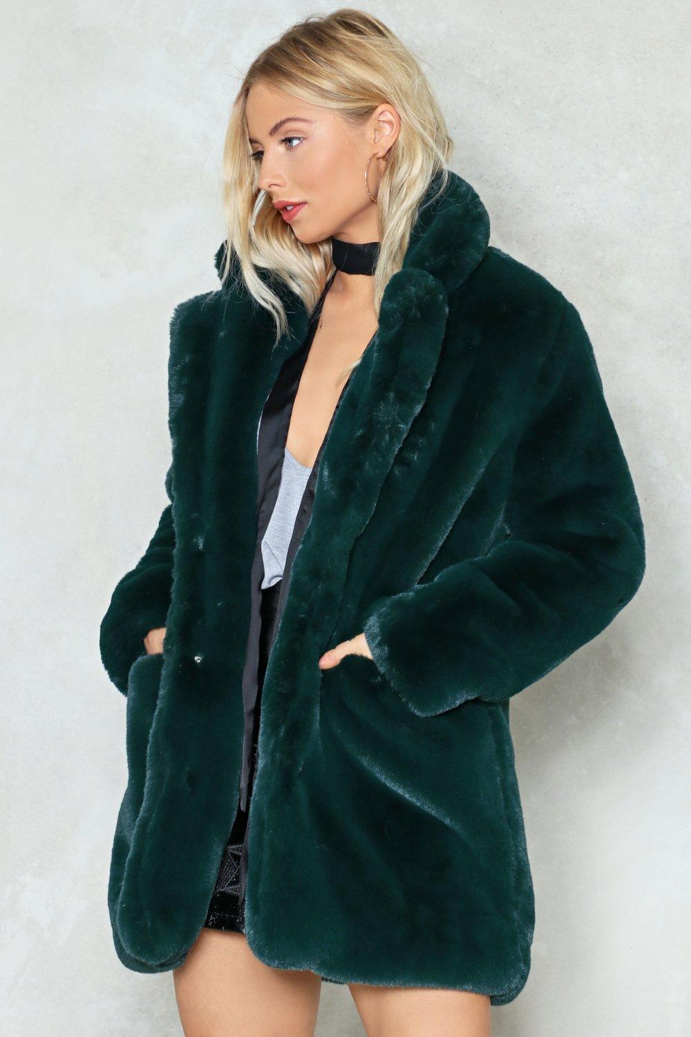 faux fur coat emerald green