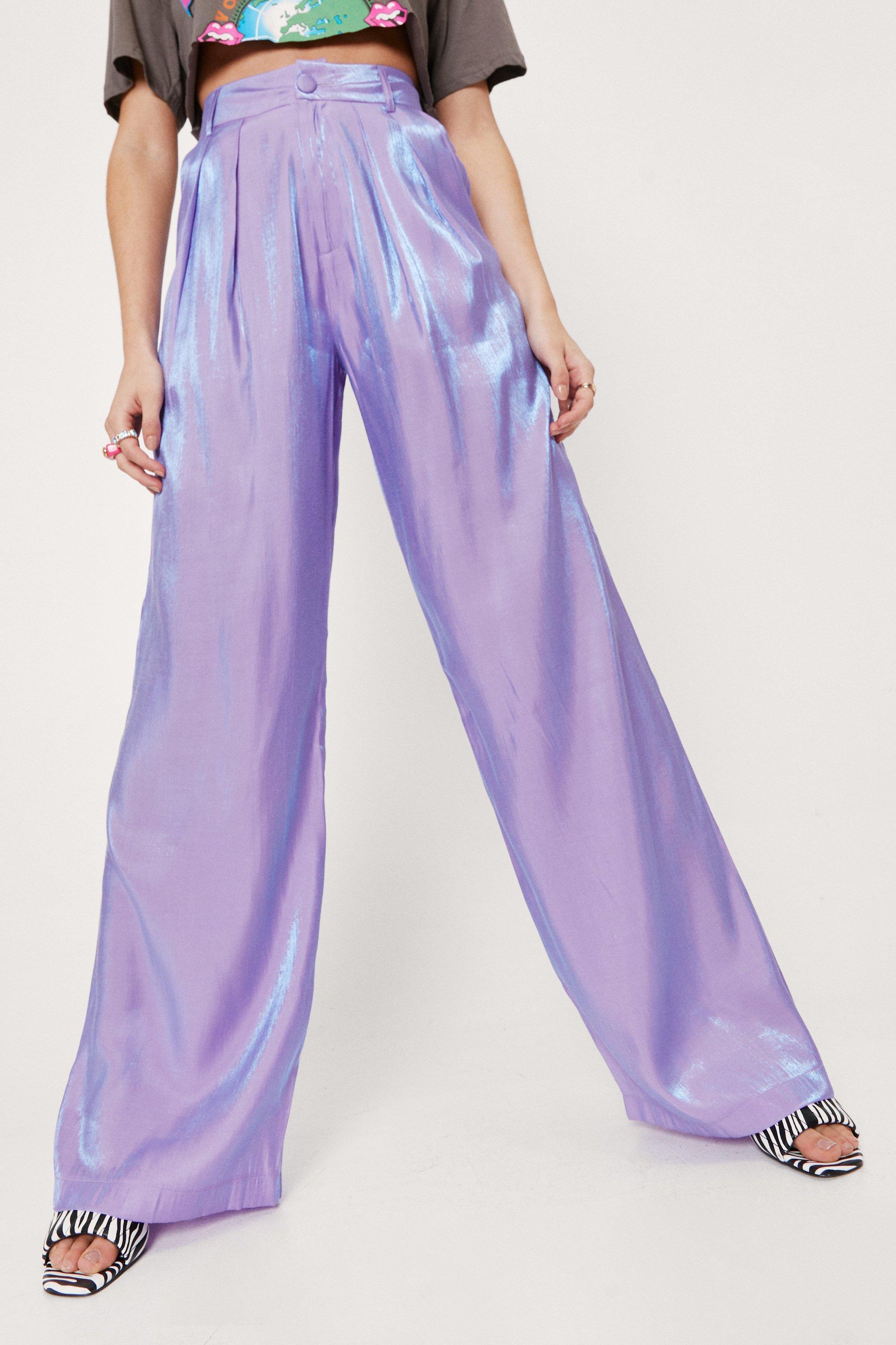 Purple Chic Pleated Women Palazzo Pant High Waist Floor-Length Wide Leg  Pants 2022 New Ladies Casual Loose Pocket Trousers - AliExpress