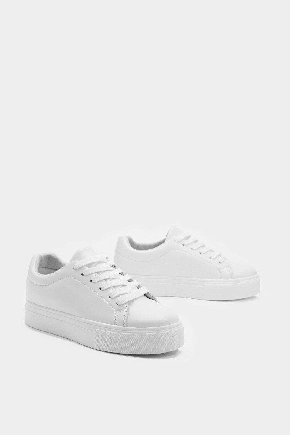 white faux leather platform sneakers