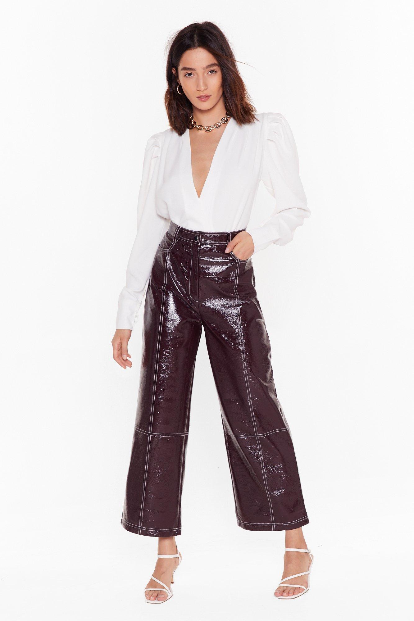 Nasty Gal Have The Vinyl Say Stitch Wide-leg Trousers in Purple - Lyst