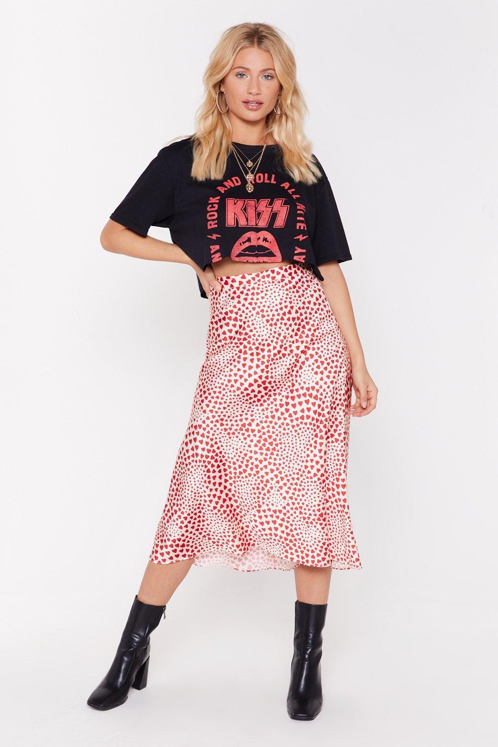 red heart midi skirt