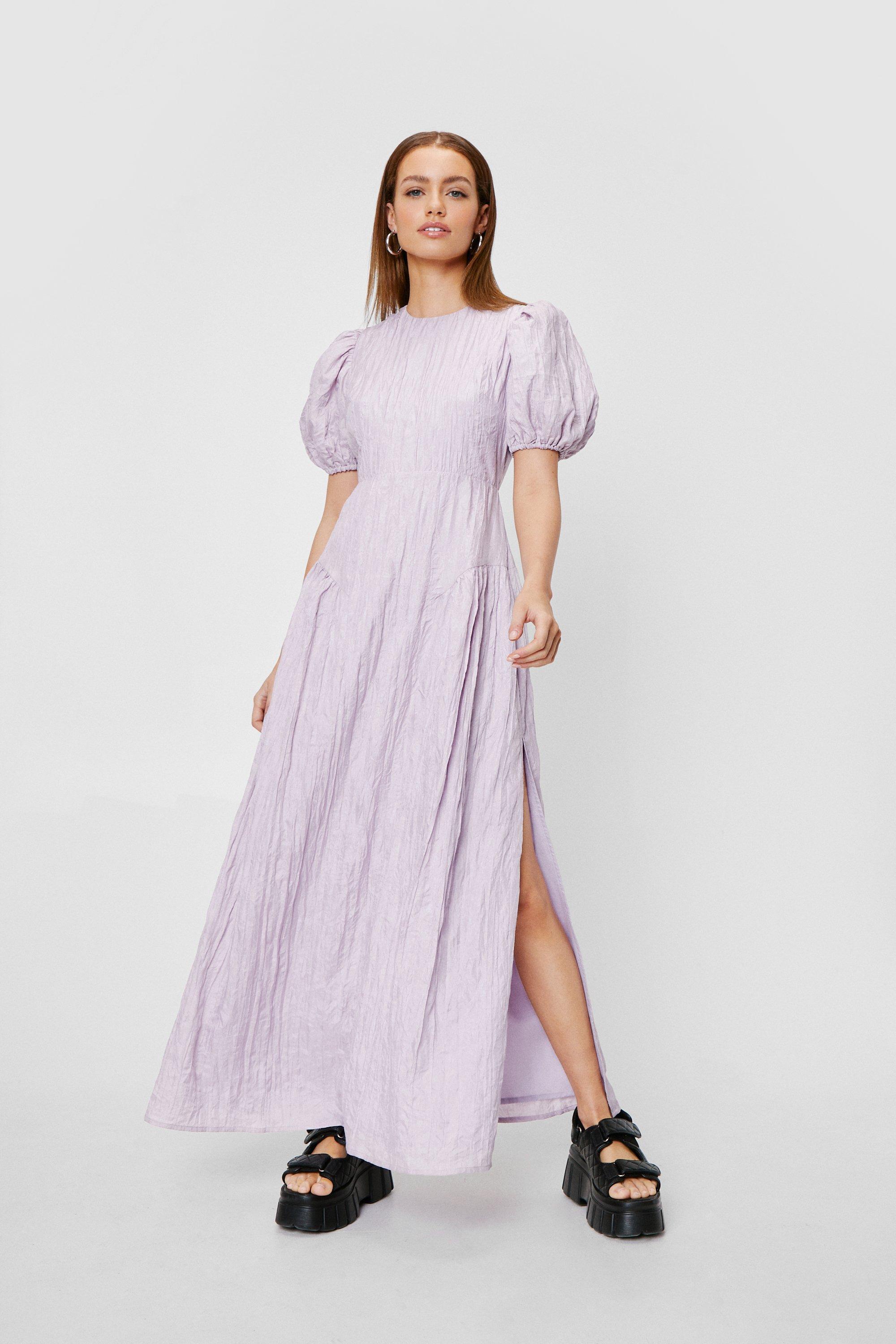 Nasty Gal Synthetic Petite Puff Sleeve Slit Maxi Dress in Purple - Lyst