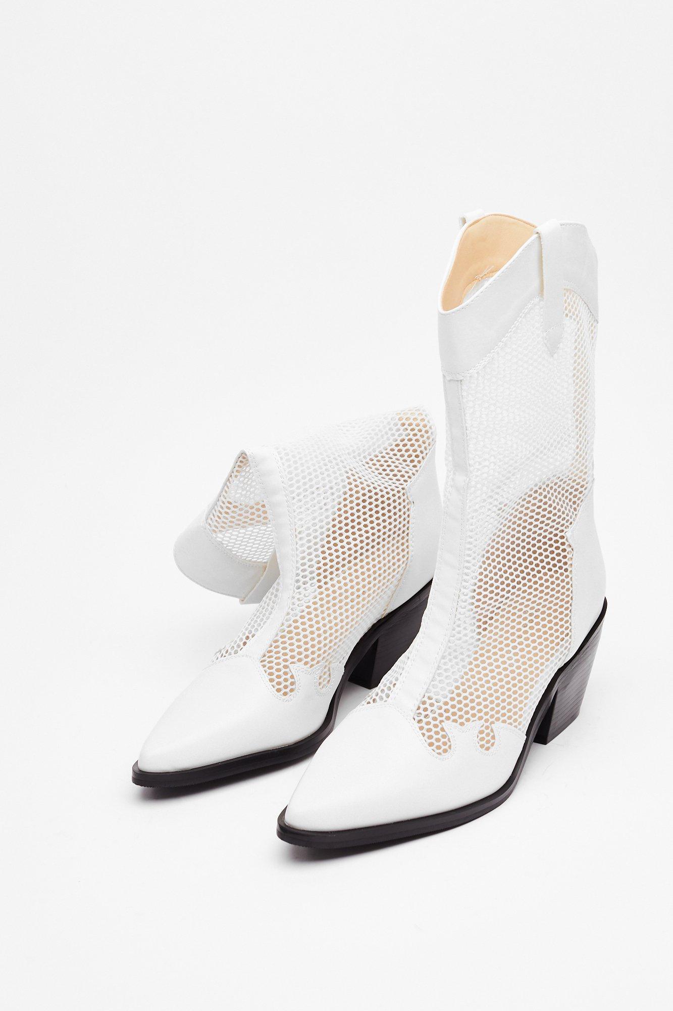 Nasty Gal "rootin'-tootin' Mesh Cowboy Boots" in White | Lyst