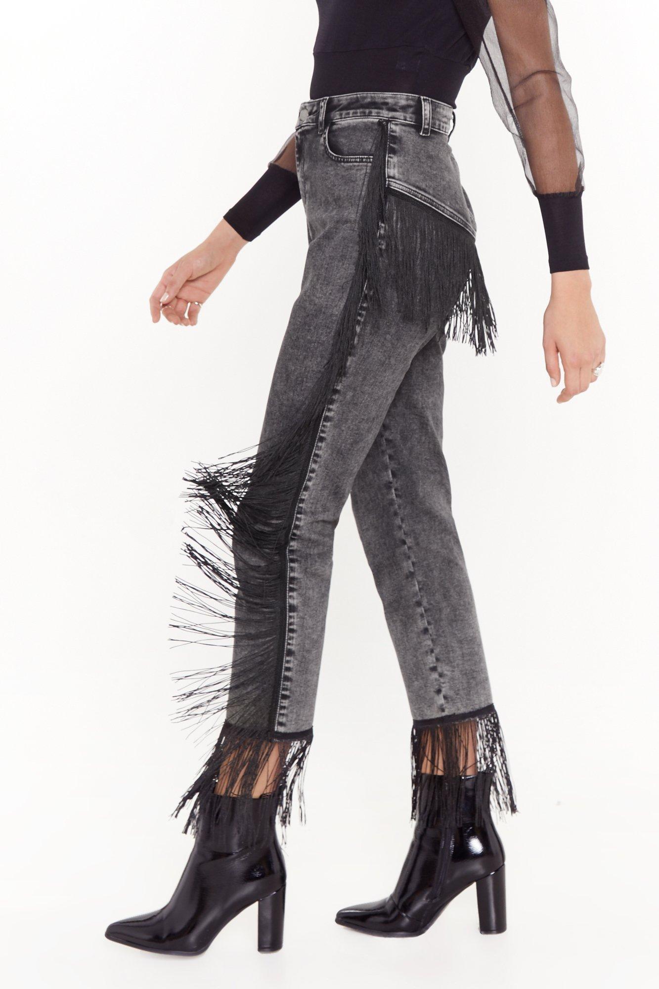 high waisted jeans with fringe