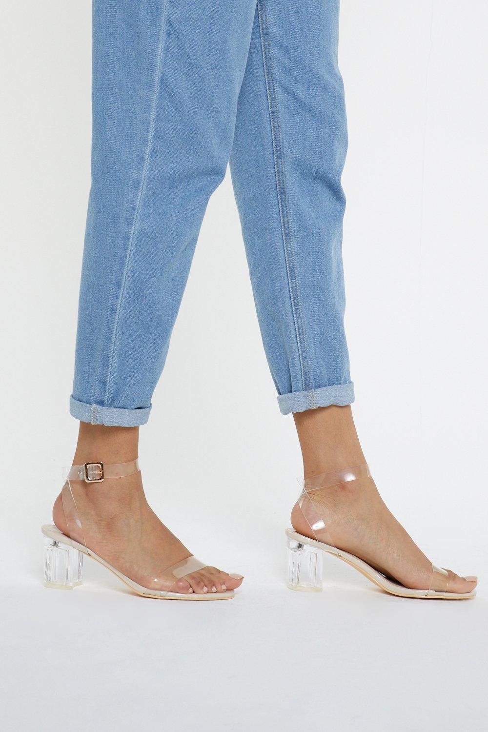 small clear block heels