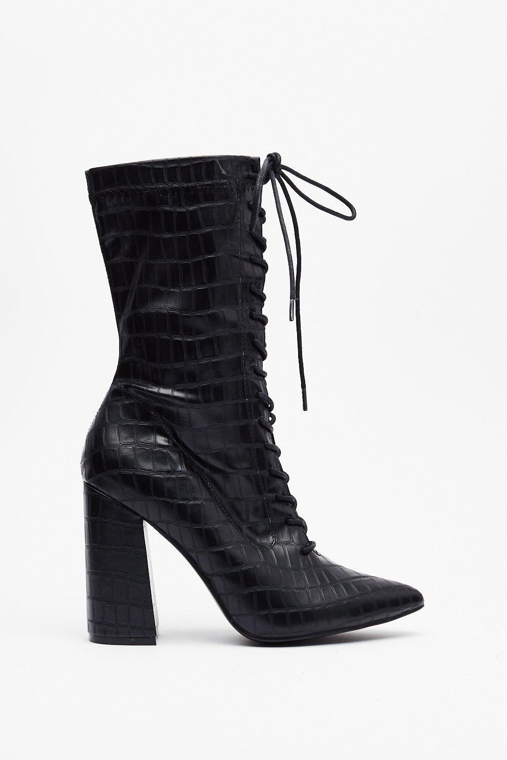 croc lace up ankle boots