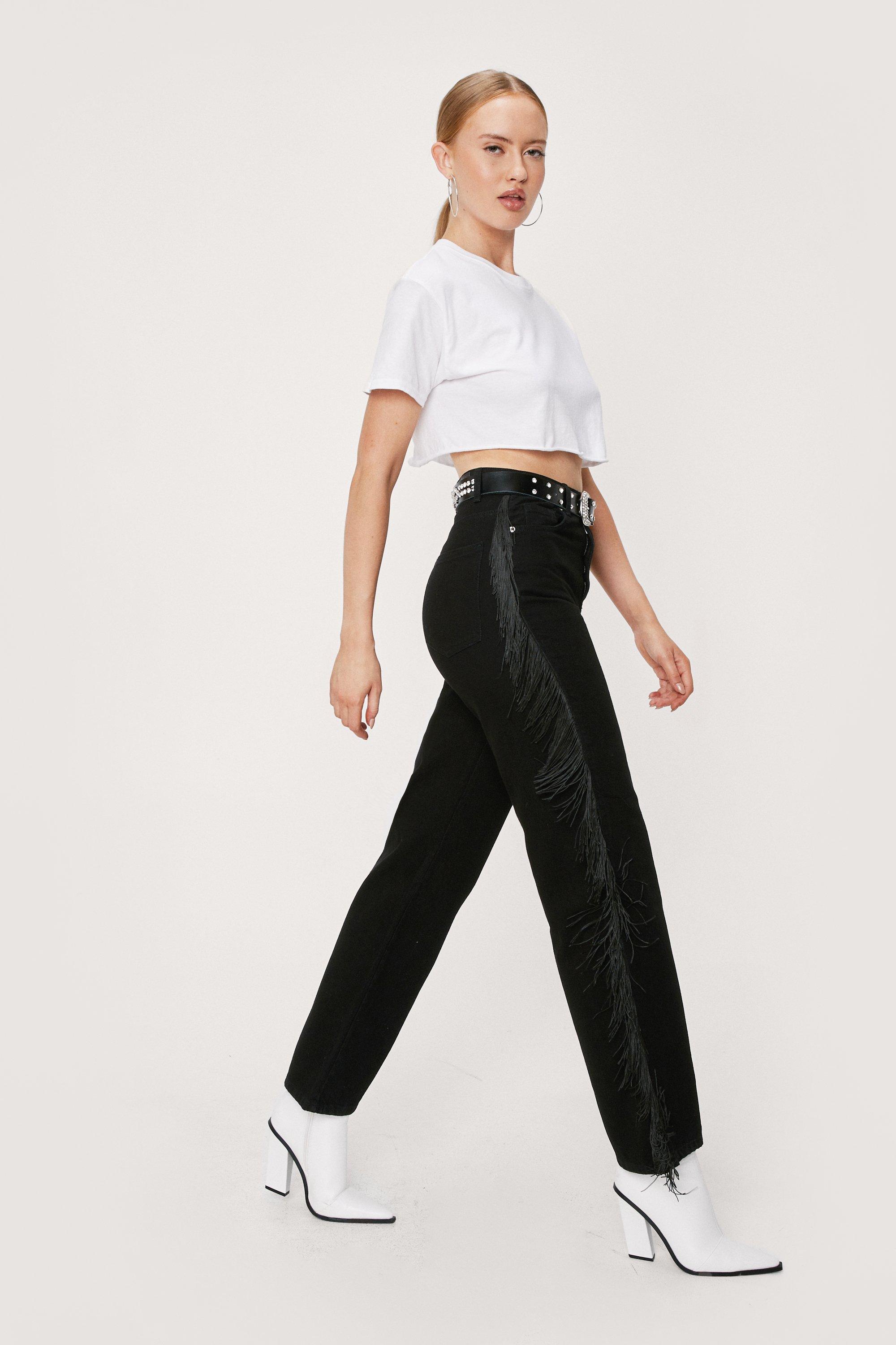 black fringe jeans