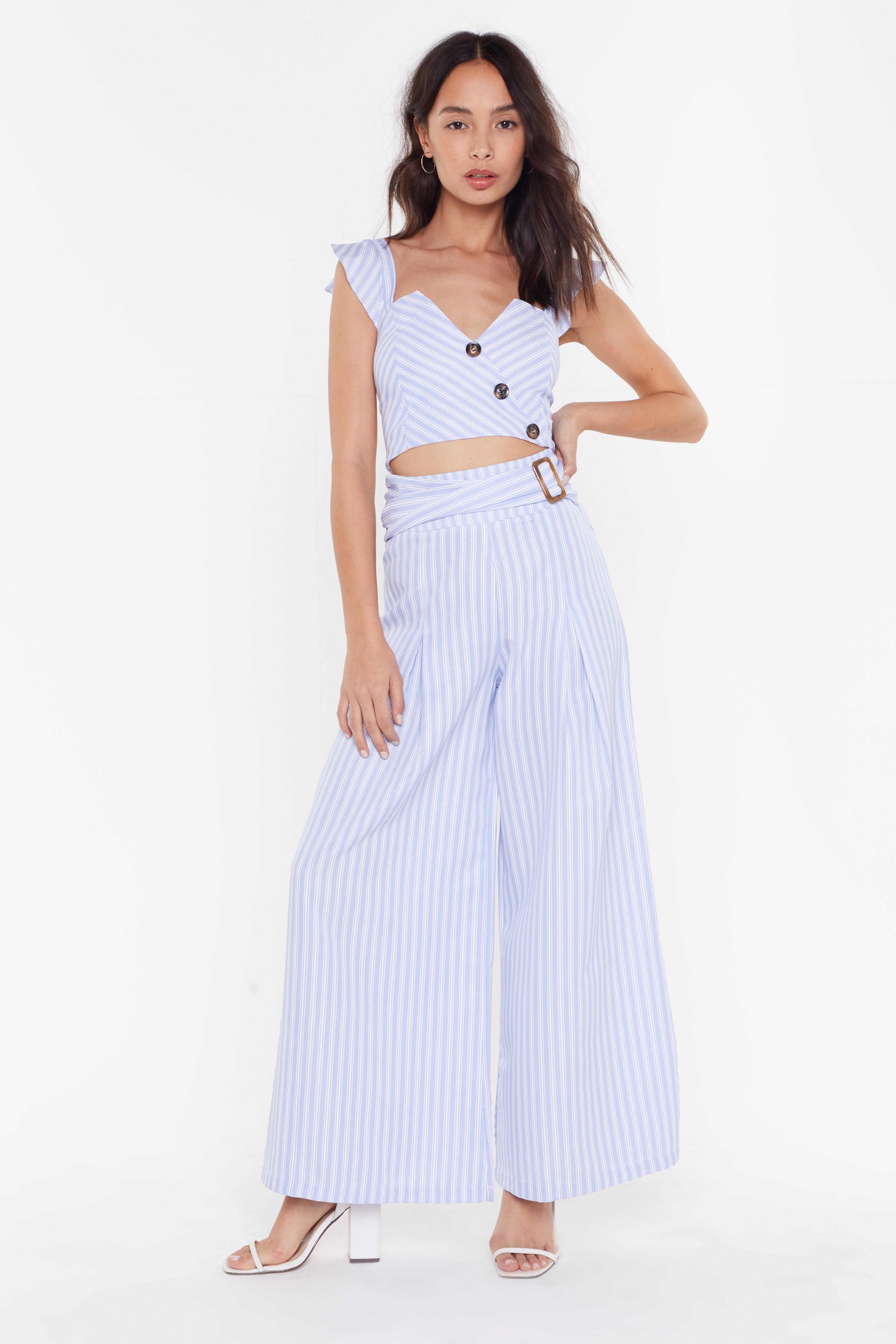 Nasty Gal Line To Move On Striped Wide-leg Pants in Blue - Lyst