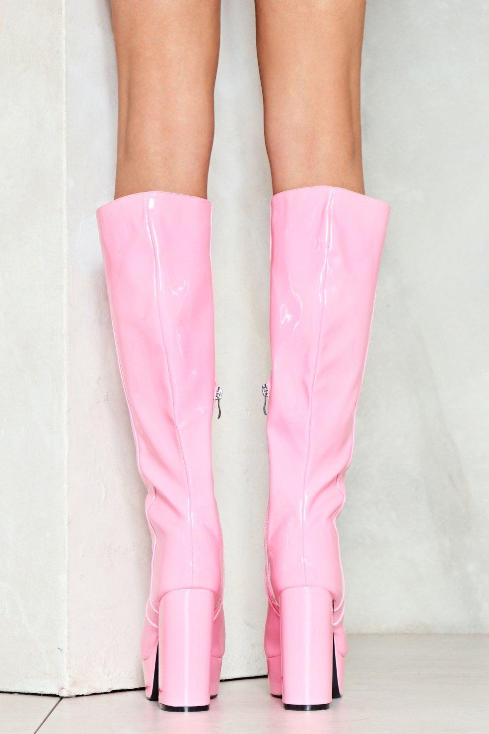baby pink knee high boots