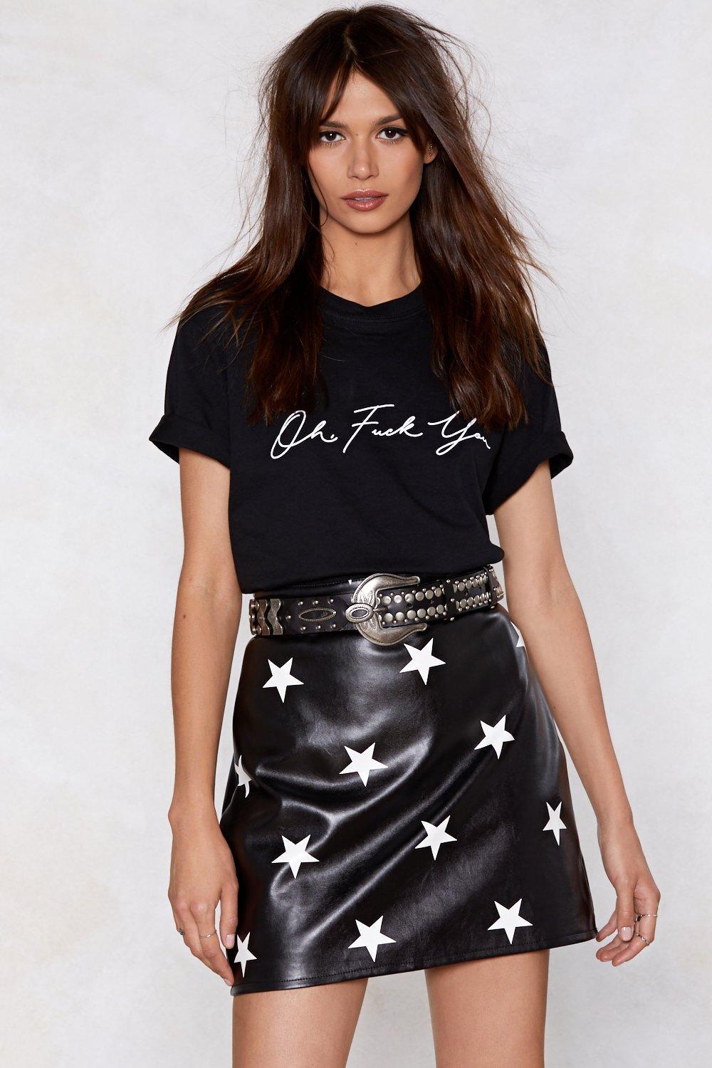 Nasty Gal Star Print Faux Leather Mini Skirt in Black | Lyst
