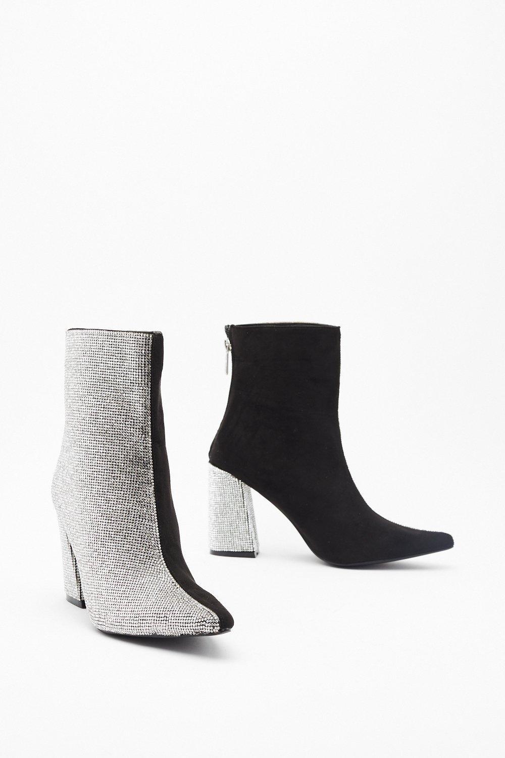 black boots with diamante heel