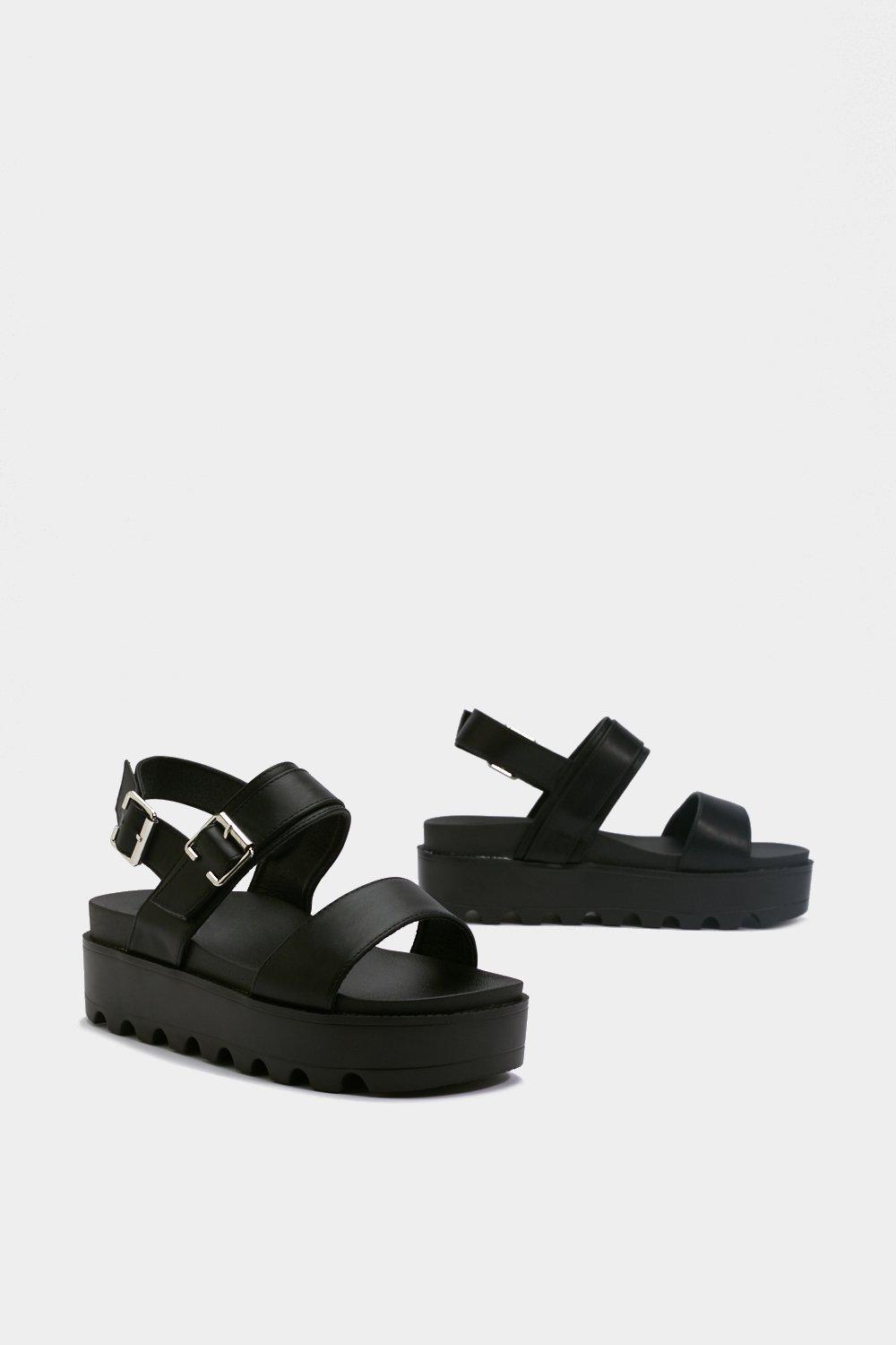 Nasty Gal Faux Leather Buckle Platform Sandals in Black | Lyst