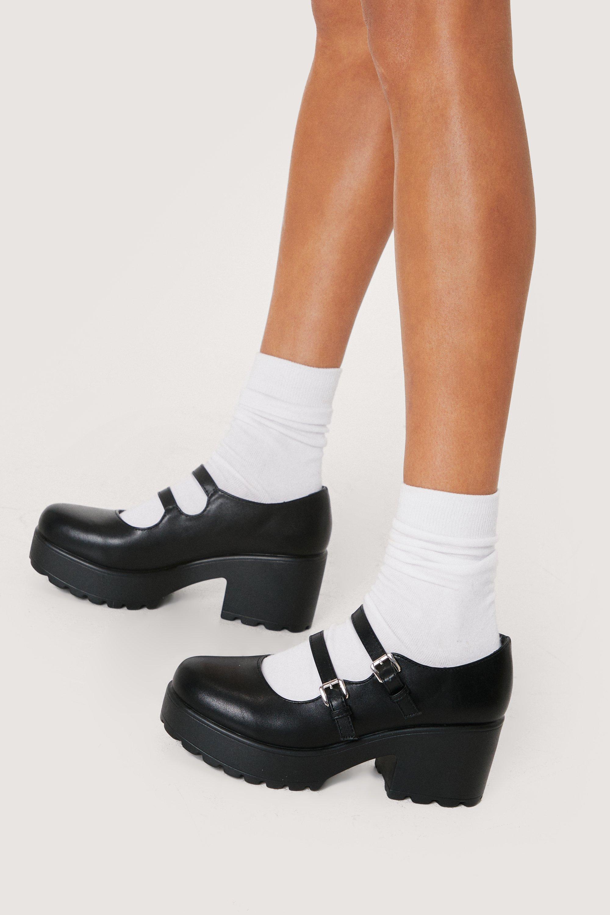 Nasty Gal Faux Leather Double Strap Mary Janes in Black | Lyst