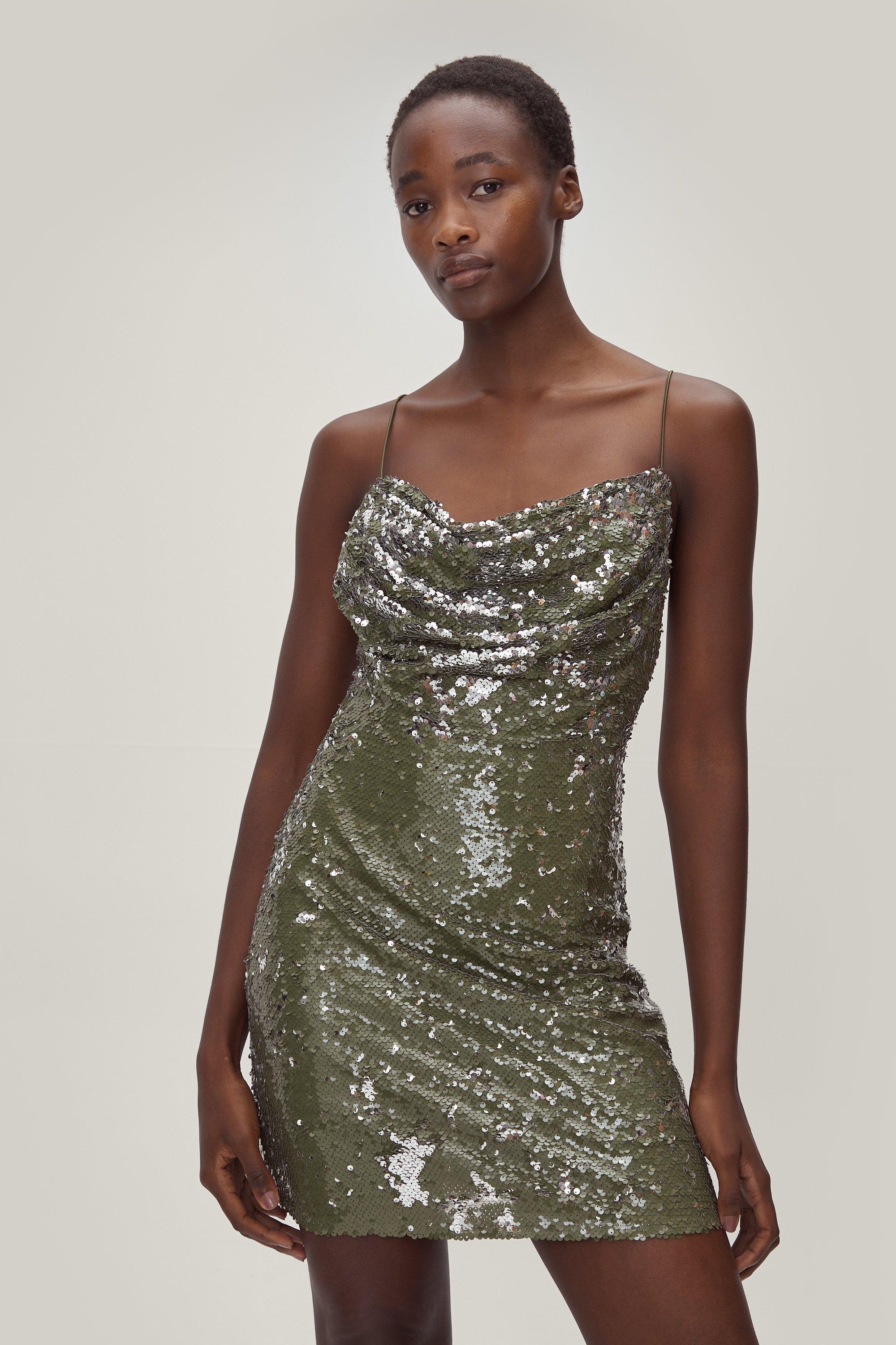 Nasty Gal Synthetic Sequin Cowl Front 