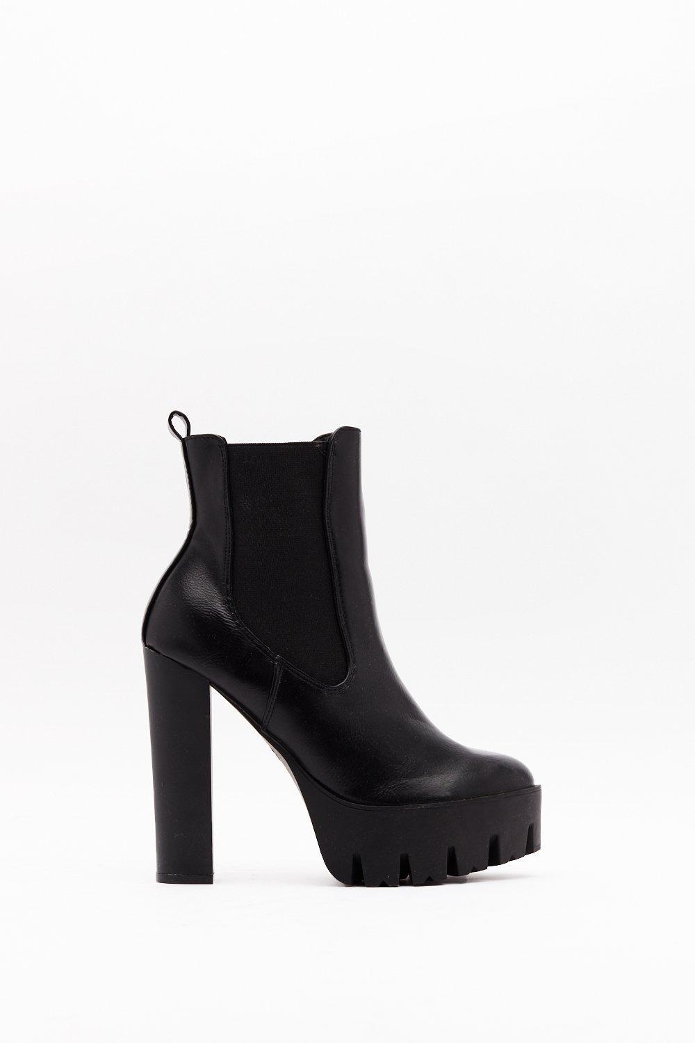 black cleated chelsea boots