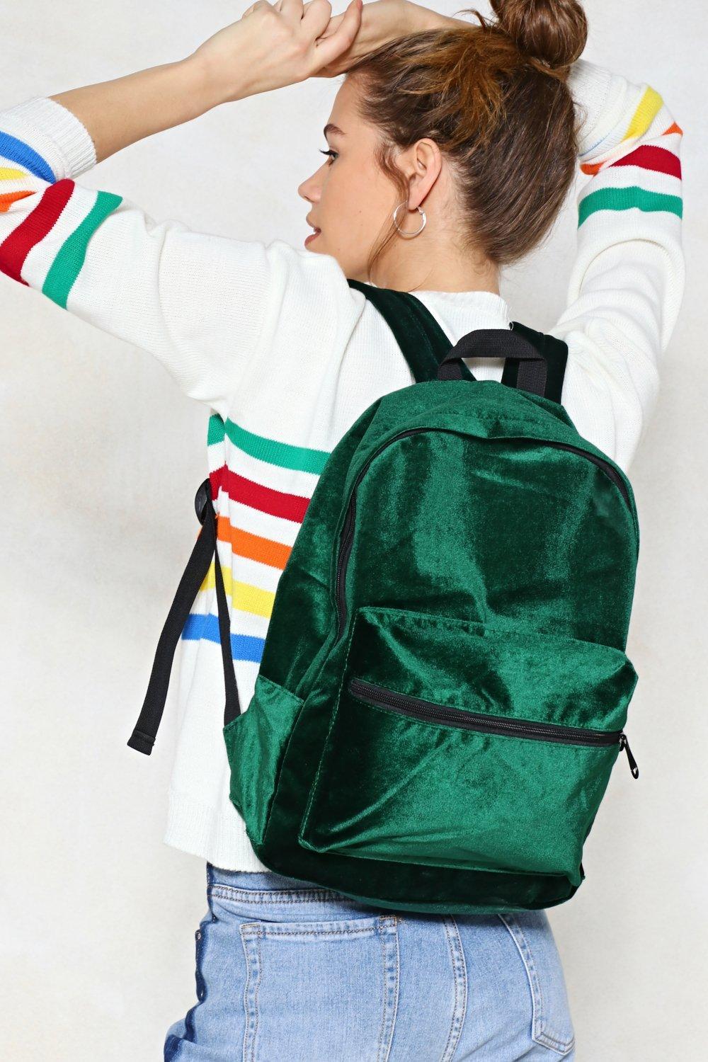 green velvet backpack