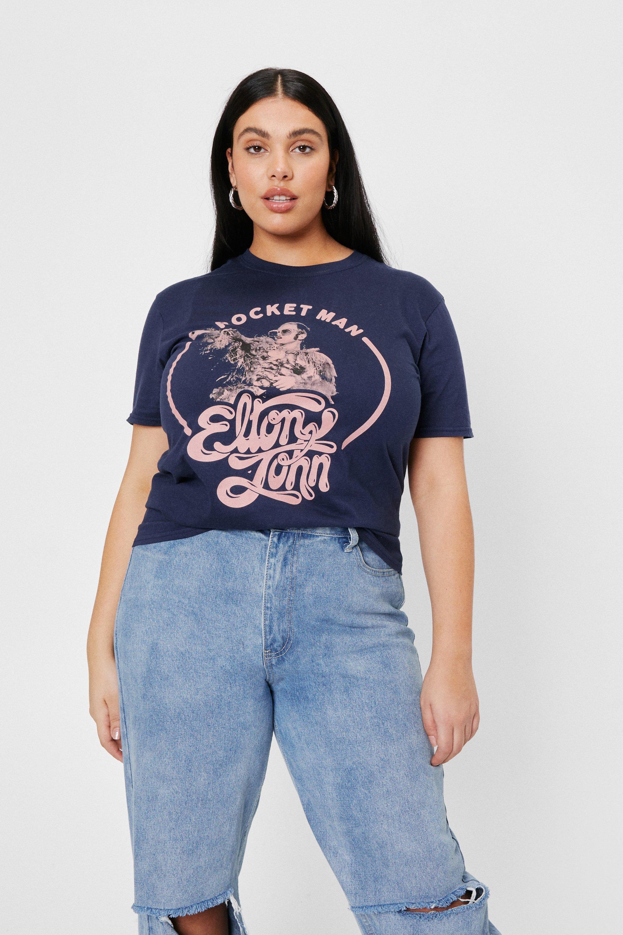 Nasty Gal Plus Size Elton John Rocket Man Graphic T-shirt in Blue | Lyst