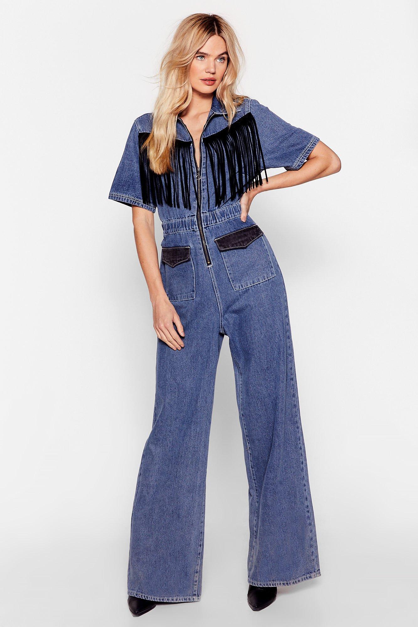 West Behavior Denim Fringe Jumpsuit 