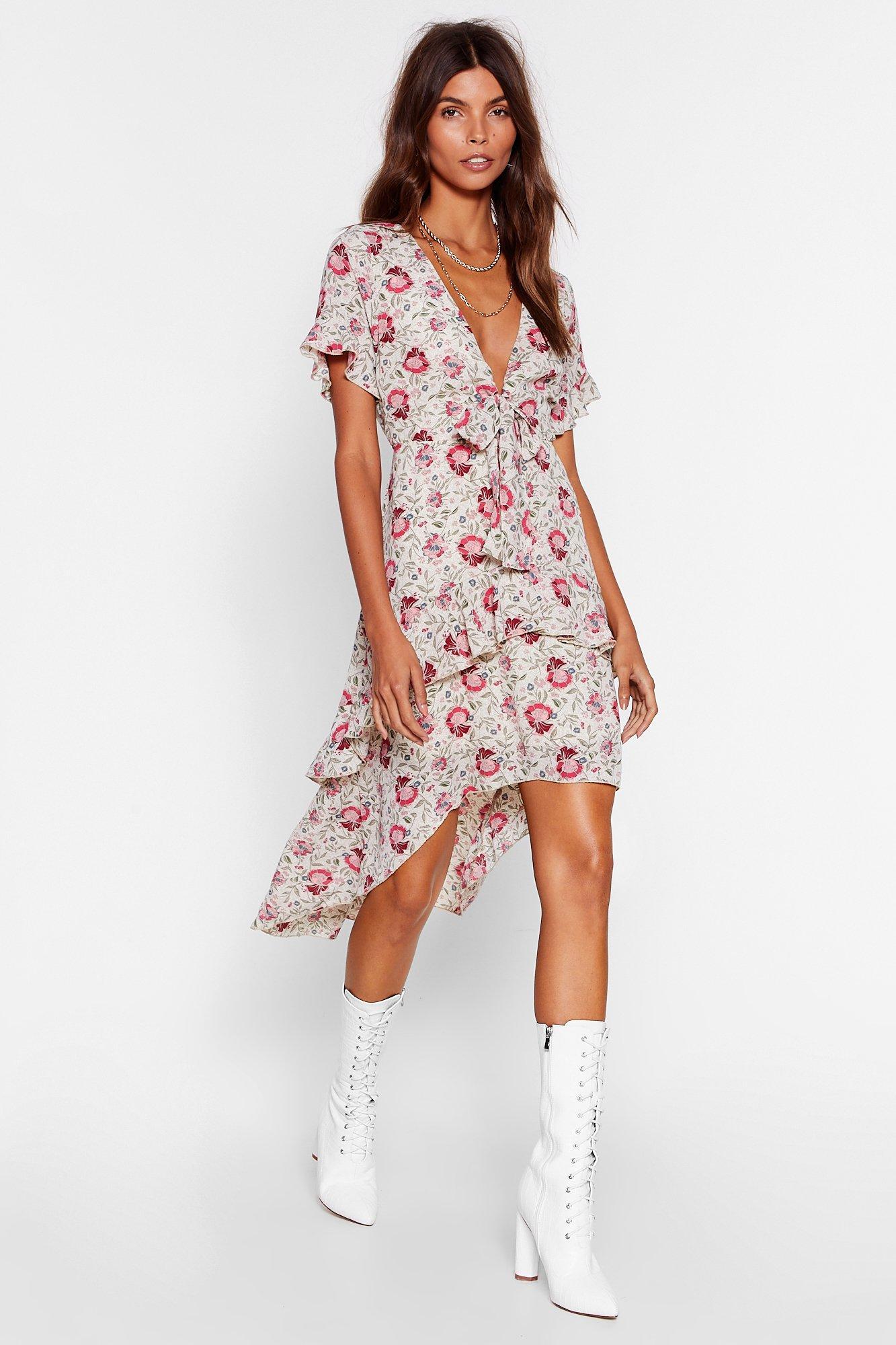 Nasty Gal Playing For Flower Floral Midi Dress in White | Lyst