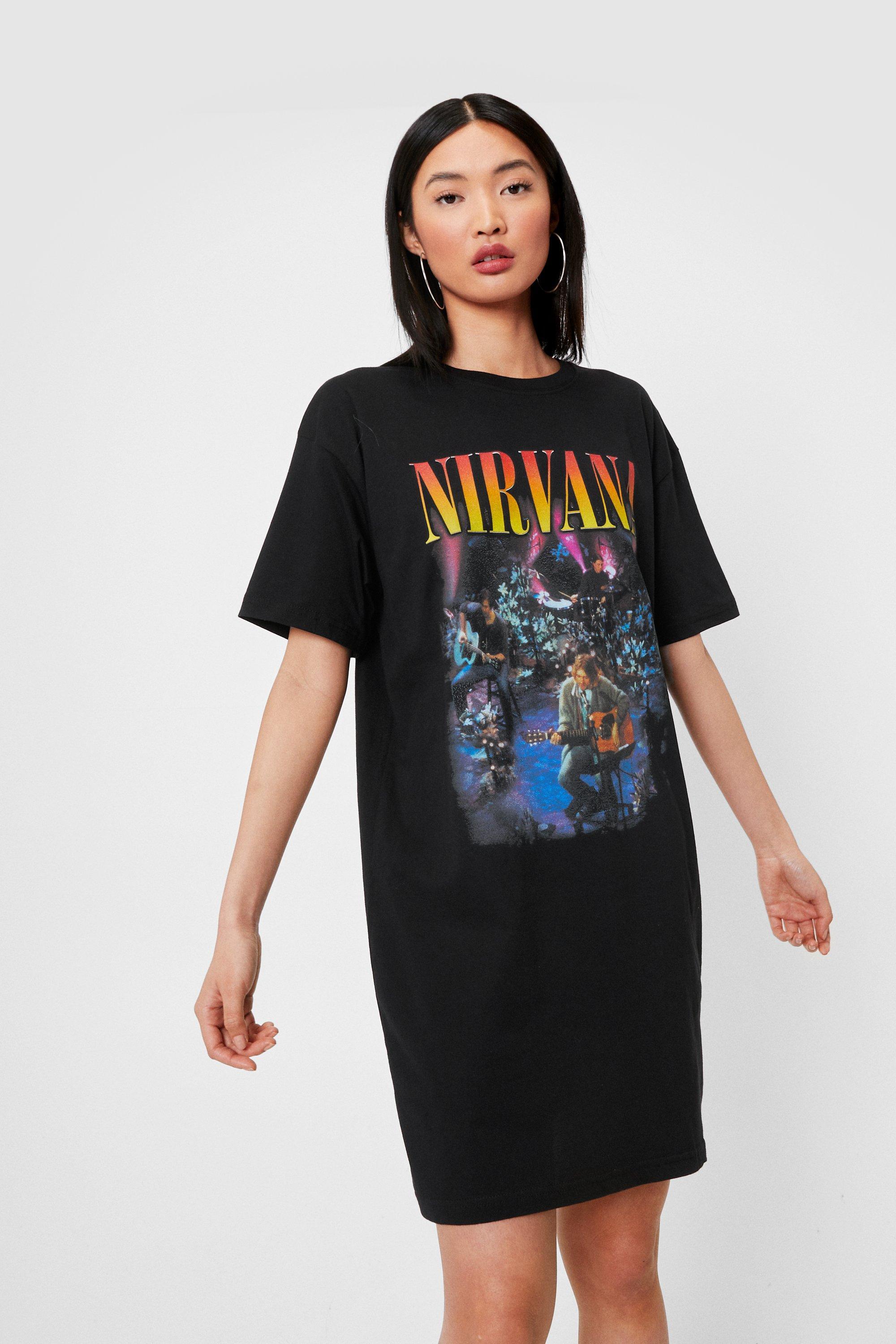 Nasty Gal Nirvana Graphic Band T-shirt Dress in Black | Lyst