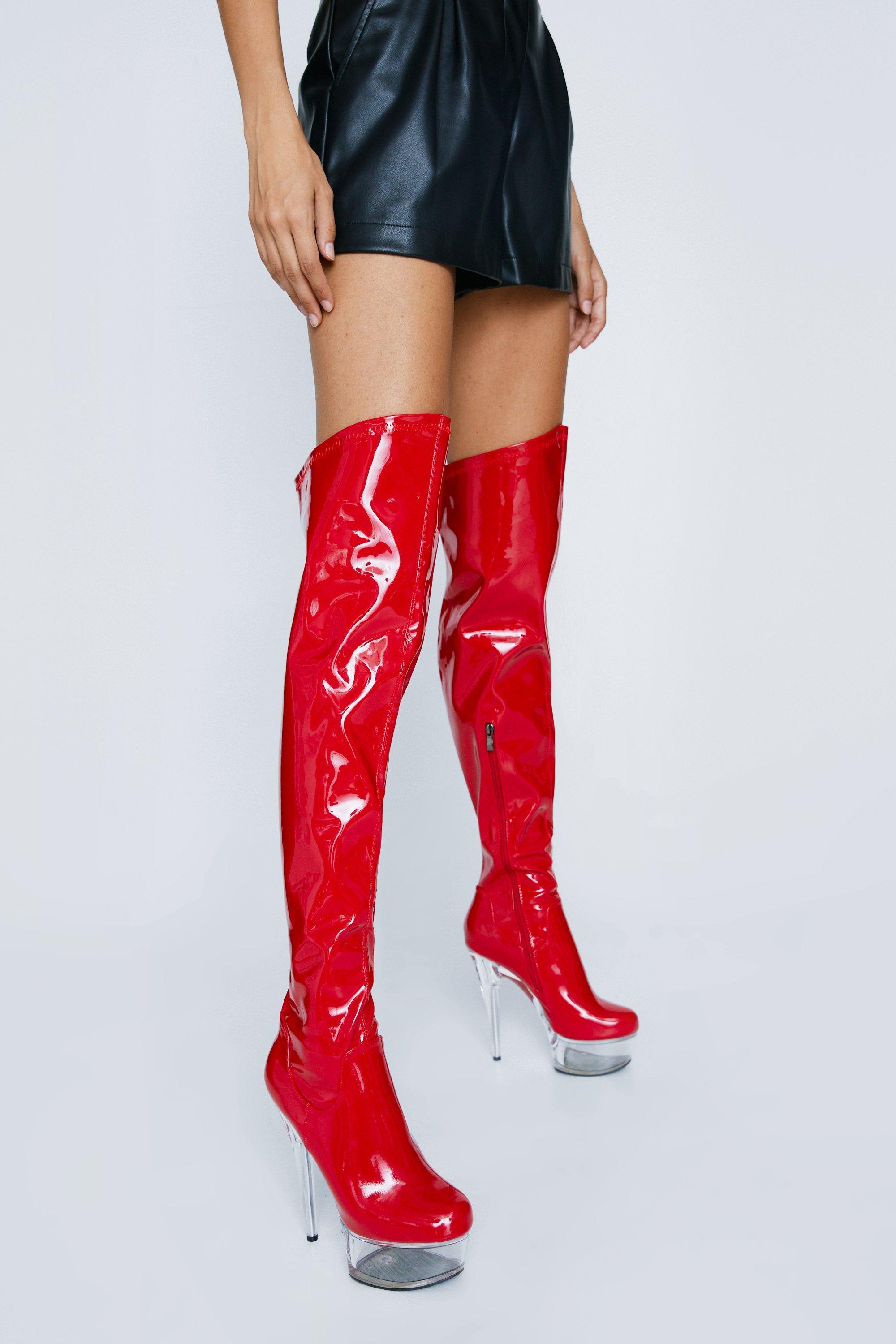 Nasty Gal Patent Thigh High Dancer Boots in Red | Lyst