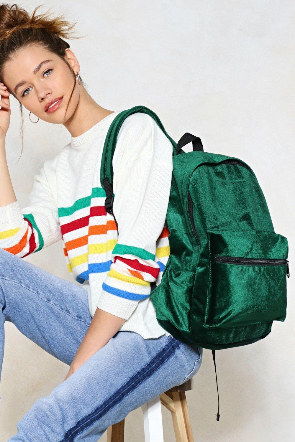green velvet backpack
