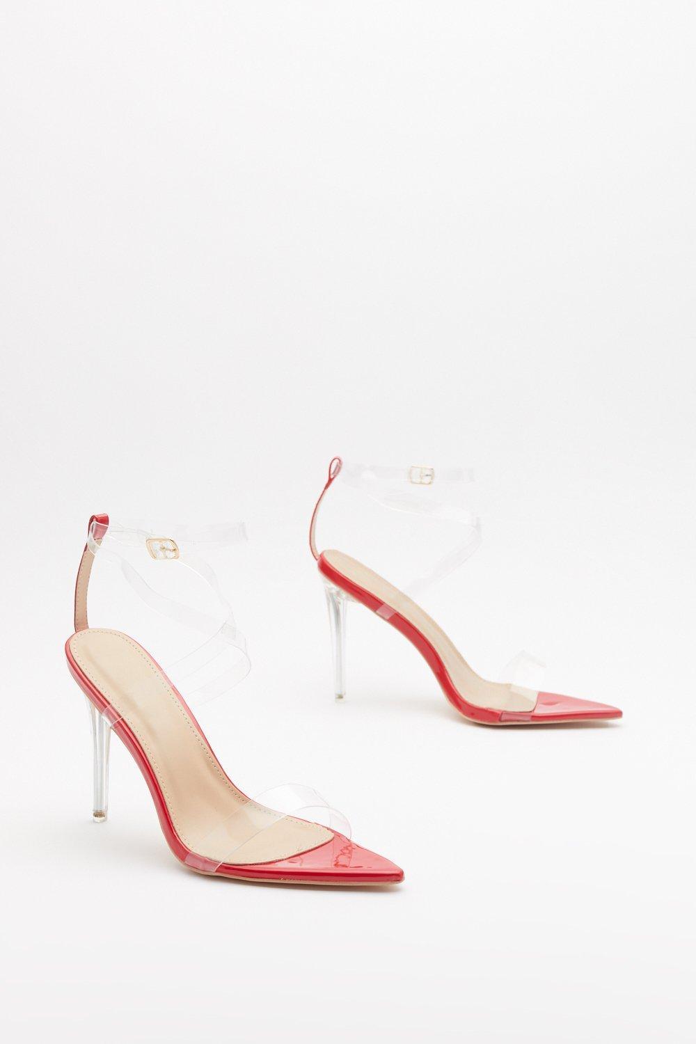 red pointed sandal heels