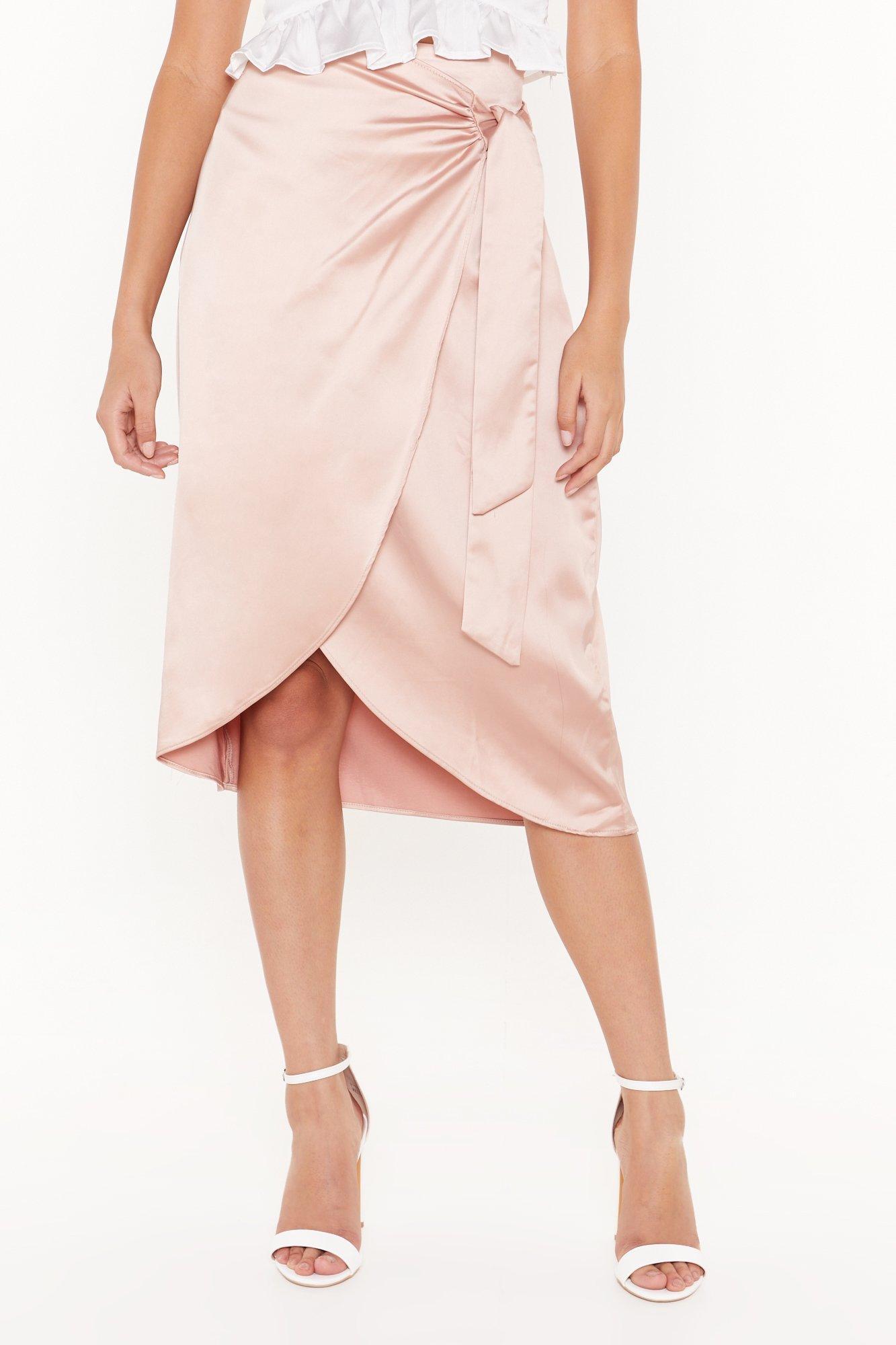 Nasty Gal Synthetic "give It Tie Satin Wrap Skirt" in Beige (Natural) - Lyst