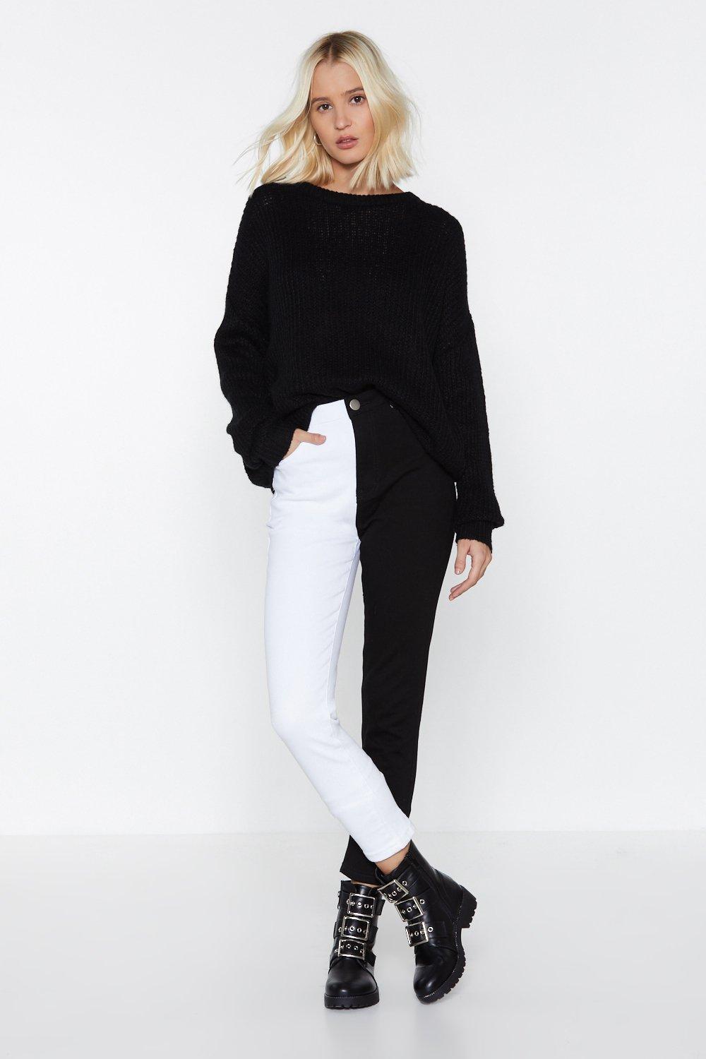 Half White And Half Black Jeans