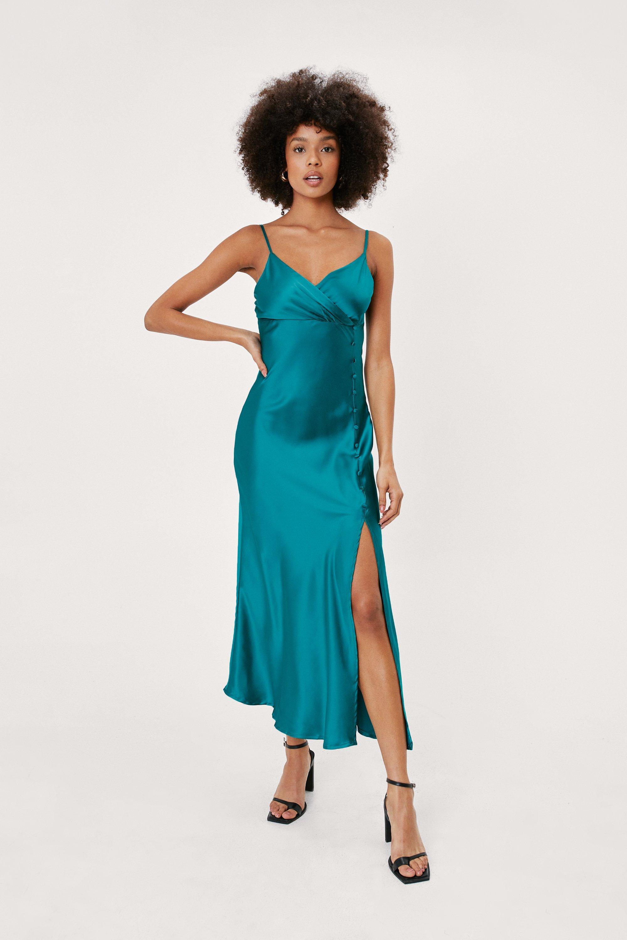 Nasty Gal Wrap Front Button Down Midi Slip Dress in Blue | Lyst