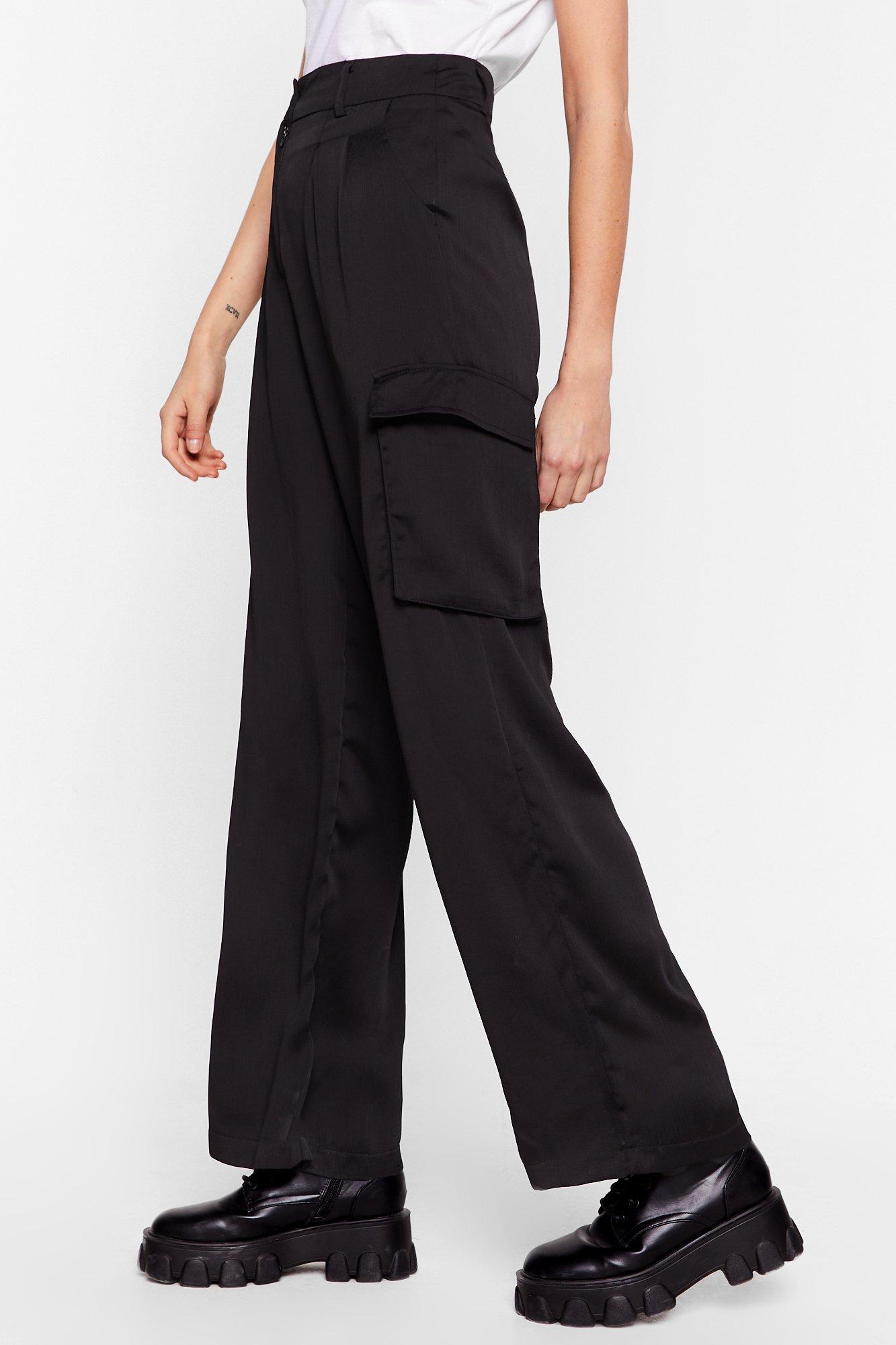 black satin utility trousers