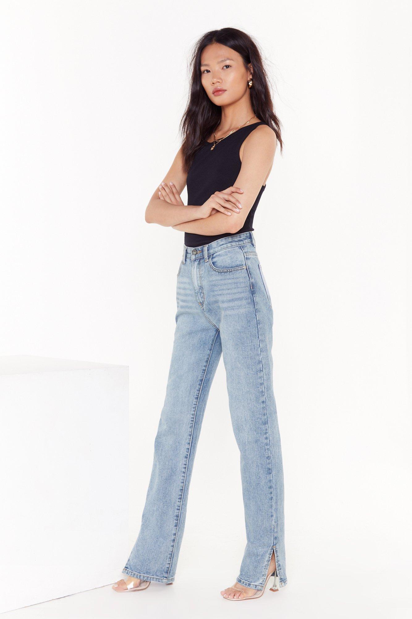 Nasty Gal "slit's Now Or Never High-waisted Denim Jeans" in "Light Blue"  (Blue) - Lyst