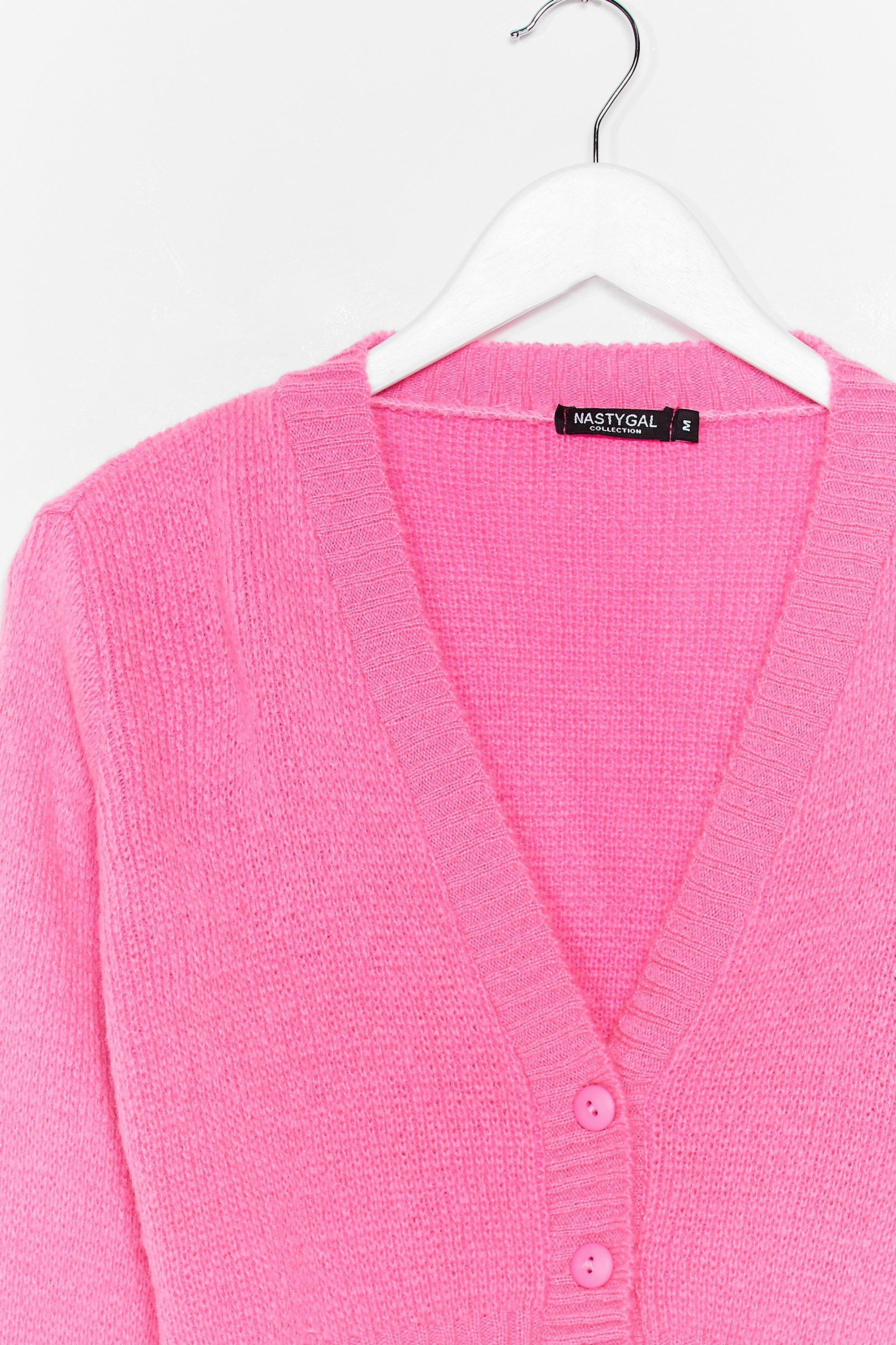 Nasty Gal Knitted V Neck Cropped Cardigan in Pink - Lyst