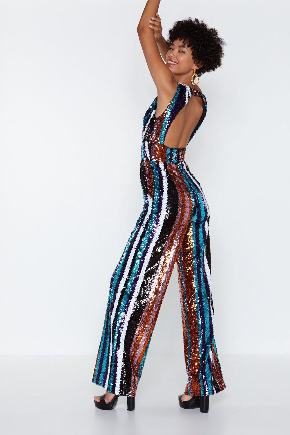 striped sequin jumpsuit