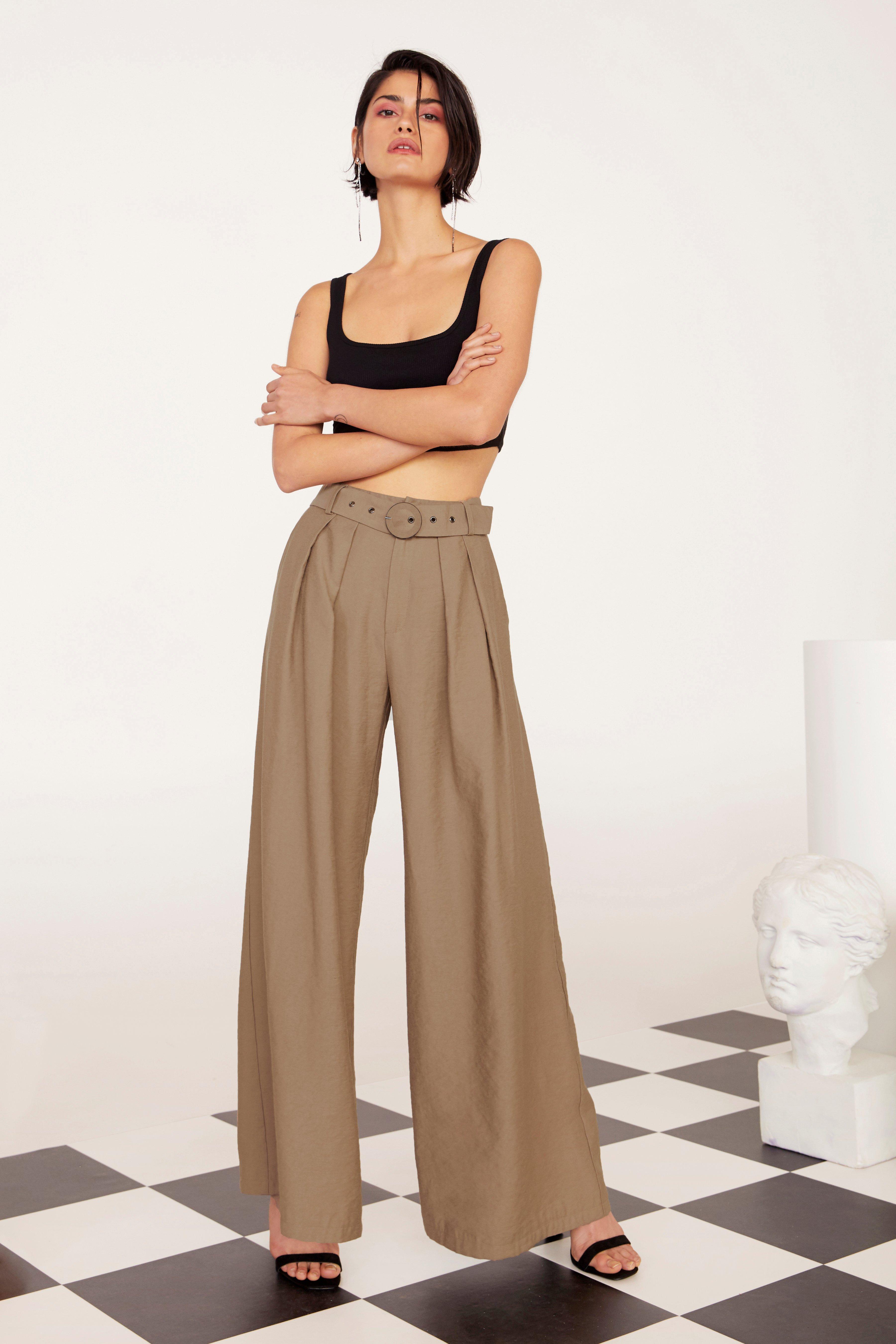 Nasty Gal Tailored Belted Wide Leg Pants, Plain Pattern in Tan (Brown) -  Lyst