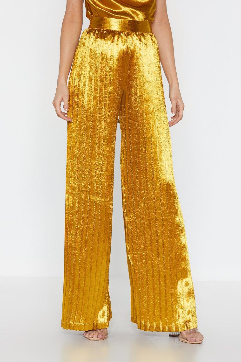 Metallic Ruched Satin Wide Leg Pants | Lyst