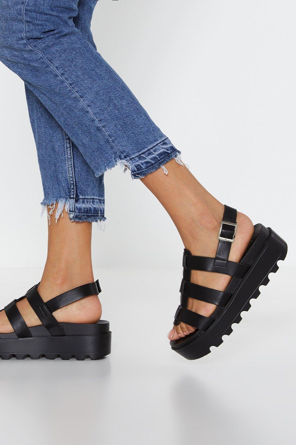 Nasty Gal Strappy Cleated Platform Sandals in Black | Lyst