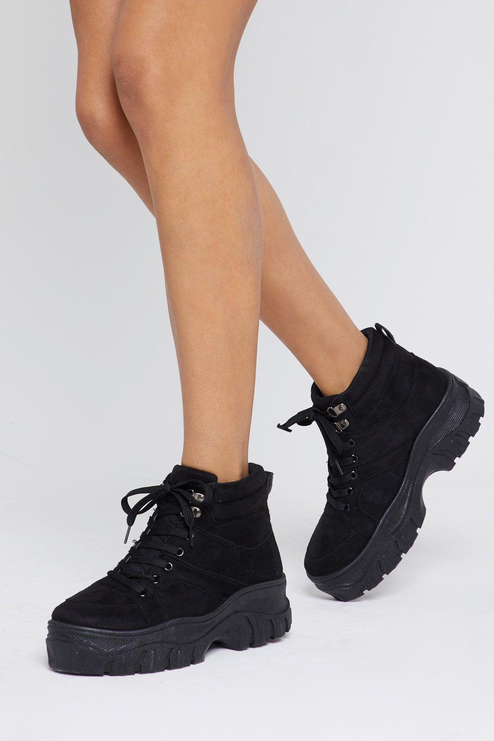 Nasty Gal Chunky Lace Up Boot Sneakers in Black | Lyst