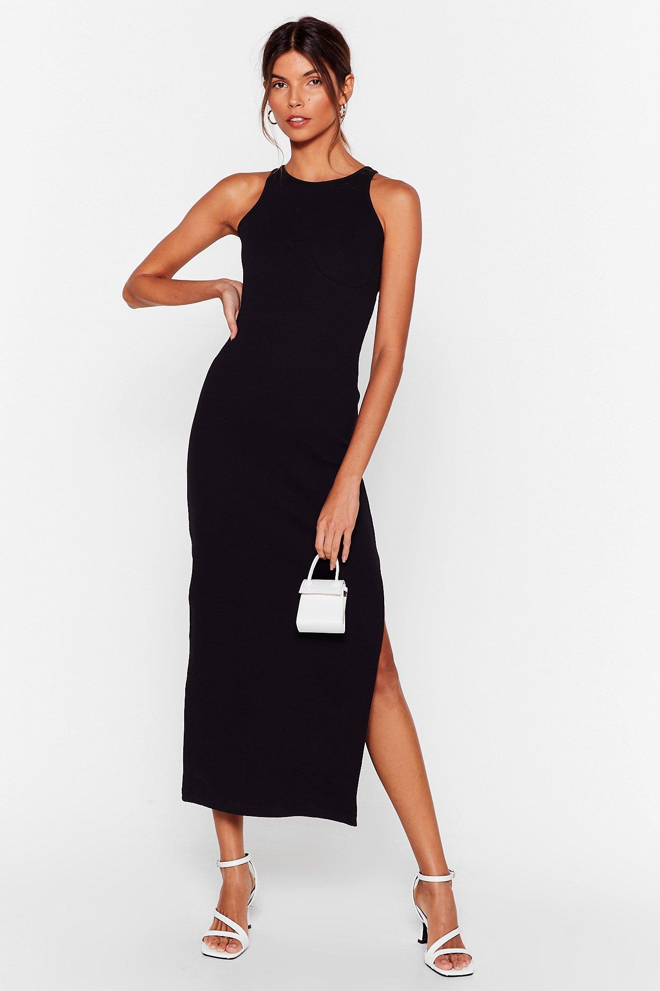 Ribbed Racer Back Bodycon Midi Dress 