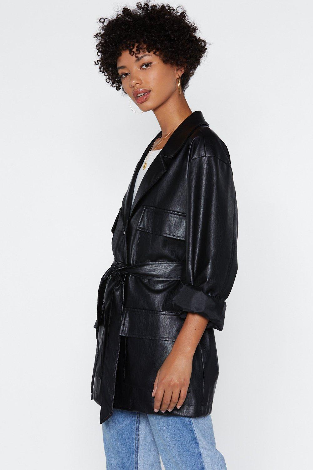 Faux leather belted blazer Clearance