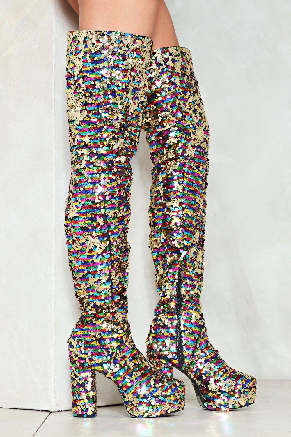 sequin platform boots
