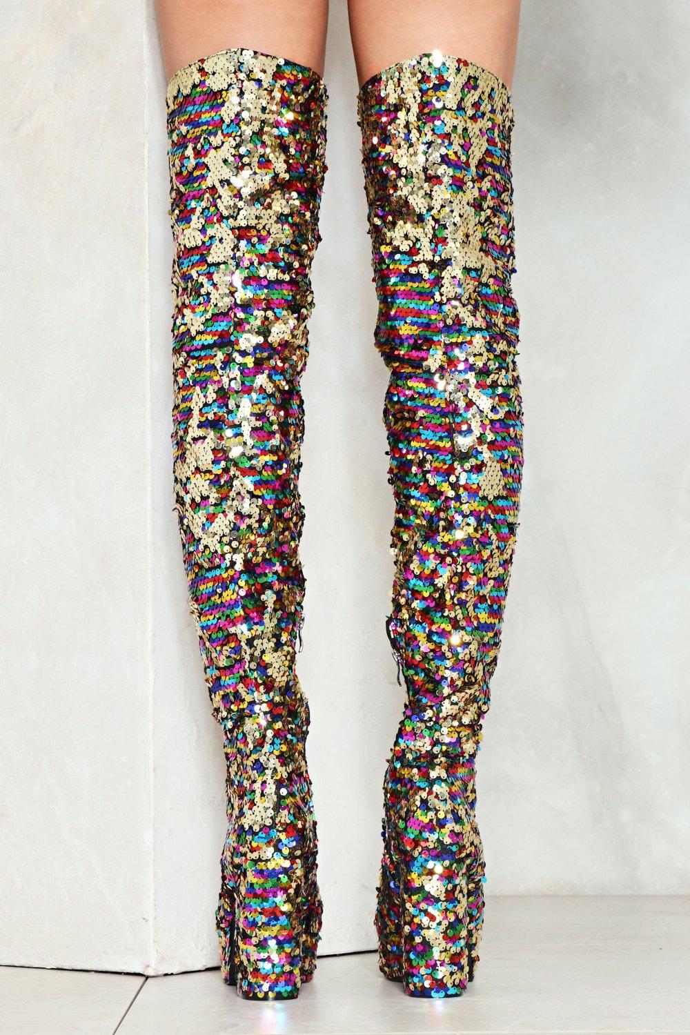 Nasty Gal Fabulous Sequin Of Events Thigh-high Boot - Lyst