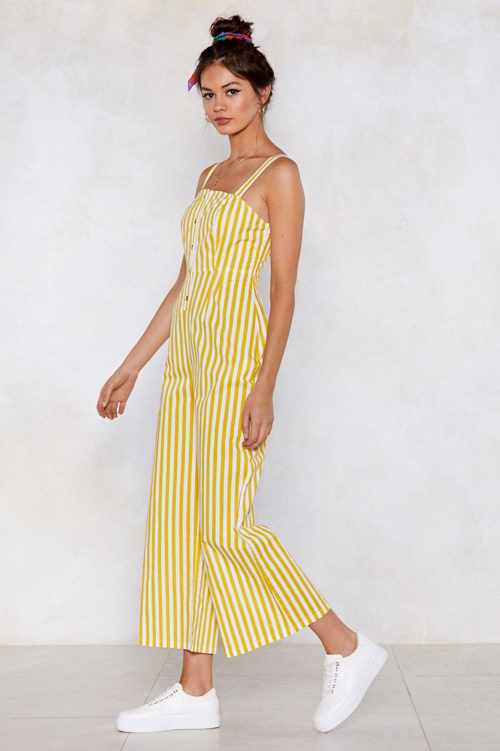 Nasty Gal Cotton "get Down To It Striped Jumpsuit" in Yellow - Lyst
