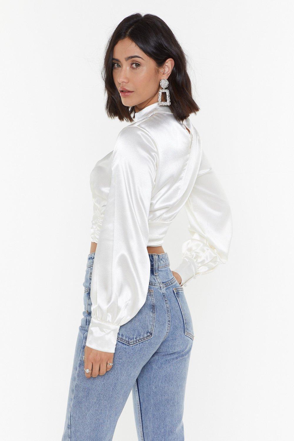 satin high neck blouse
