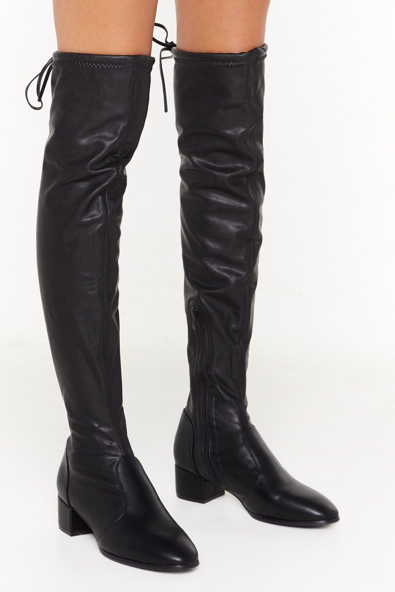 pleather thigh high boots