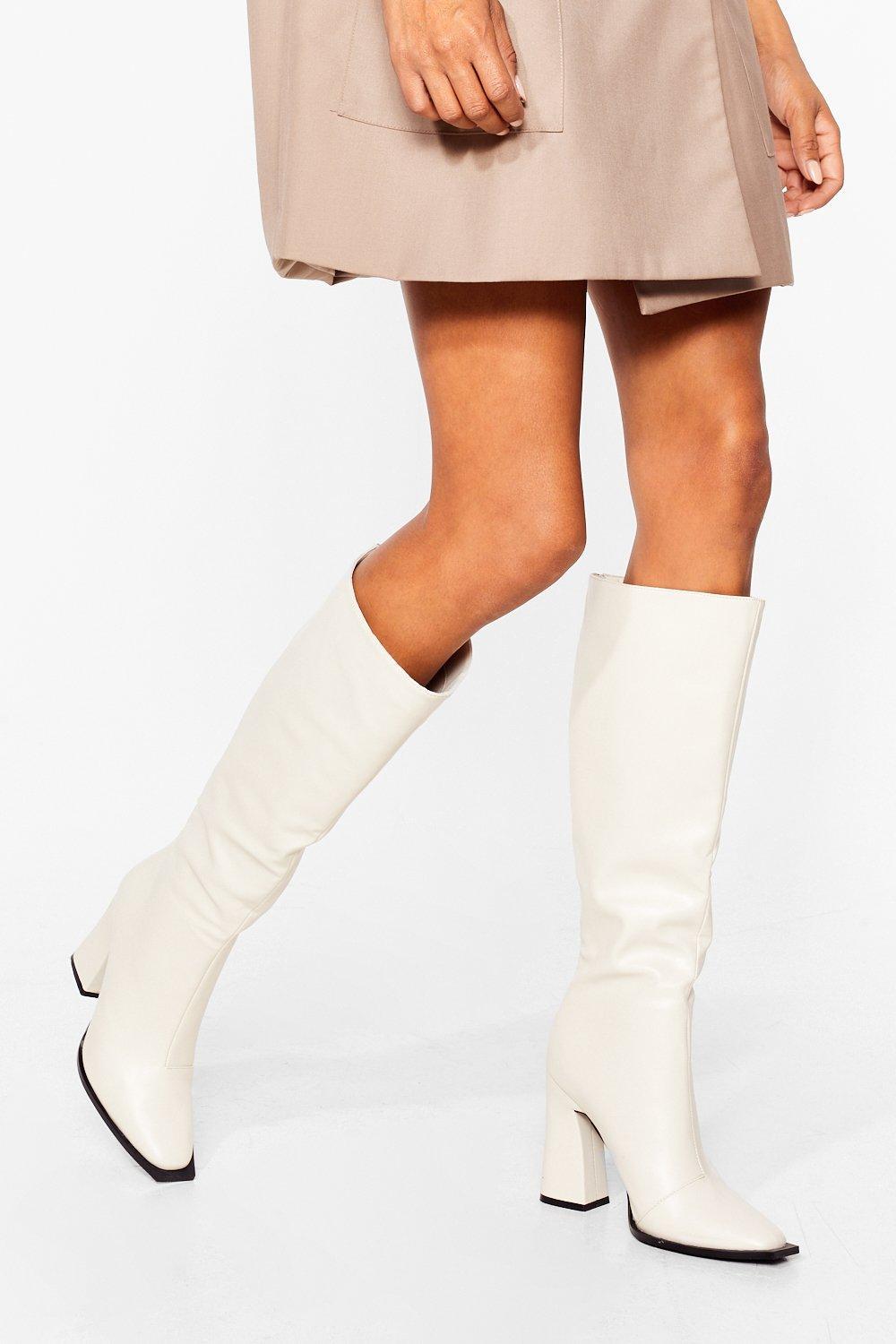Nasty Gal Keep 'em On Their Toes Heeled Knee High Boots in White | Lyst